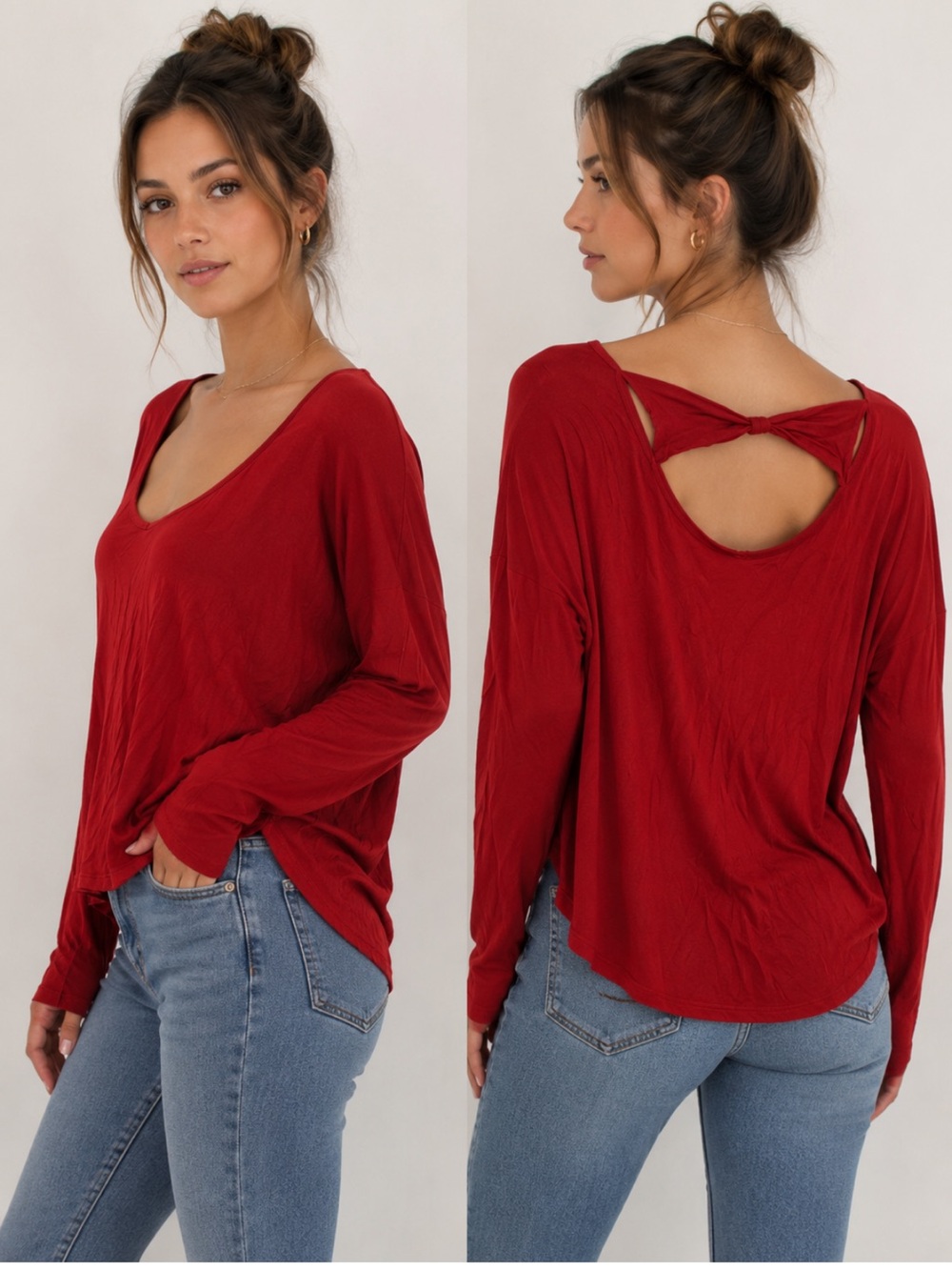Red Long Sleeve Blouse